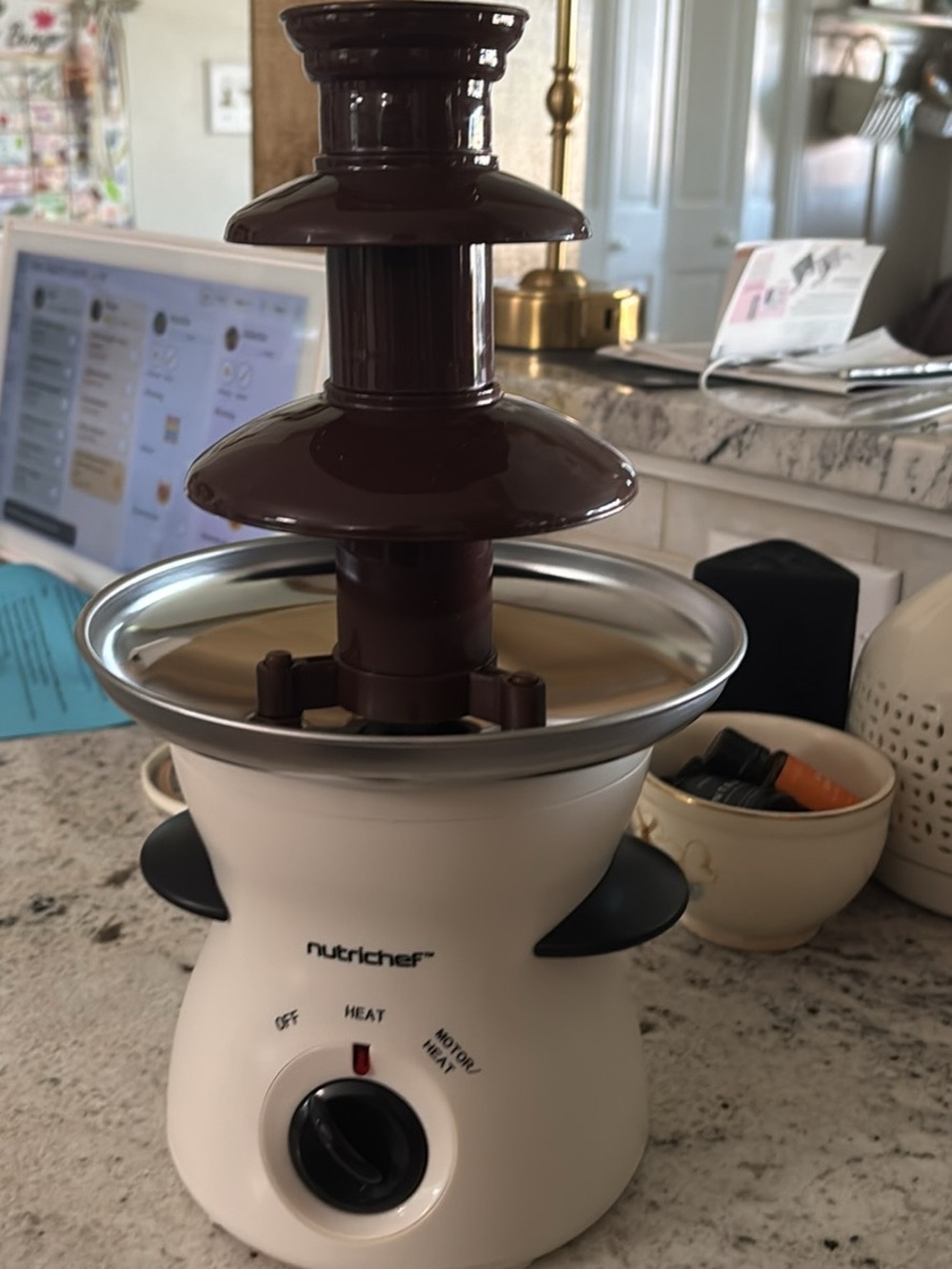 White Chocolate Fountain with Brown Tiers - 3-Tier Dessert Server